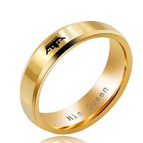 Uloveido Fede nuziale per uomo e donna, in acciaio inossidabile, con scritta 'His Queen' e 'Her King', anelli di fidanzamento con corona...