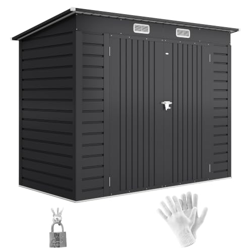 Outsunny Metall Gerätehaus 2,7 m² Pultdach Doppeltür 249x121x183cm Grau