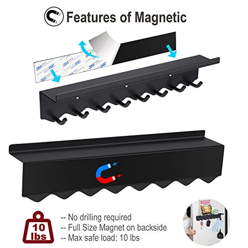 Key-Holder-Wall-Mount-Magnetic-Key-Hooks-and-Mail-Organizer-Tray-with-8-Hooks-Adhesive-Key-Rack-Hanger-for-Entryway-Refrigerator-Black
