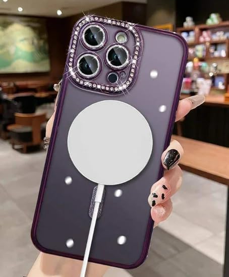 Image of Cute Compatible with iPhone 13 Diamond Glitter Case,Luxury Bling Rhinestone Soft Clear TPU Bumper Case,Compatible with MagSfe and Camera Lens Protection Cover for Women Girls (Purple)