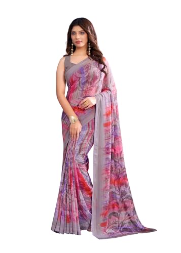Image of Jaanvi fashion Women's Georgette Saree with Unstitched Blouse Piece