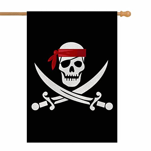 AOYEGO Pirate Flag House Flag 28 x 40 Inch Large Vertical Double Sided Jolly Roger Skull With Crossed Bones Seasonal Outside Décor for Garden Yard Farmhouse Flags