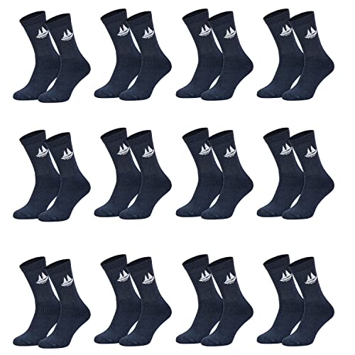 SOFTSAIL 12 Paar Sportsocken in Bester Qualität mit leicht gepolsterter Sohle, Damen & Herren Tennissocken aus recycelter BIO Baumwolle und elastischem Bund OEKO-TEX zertifiziert (43-46, Dunkelblau) Cover