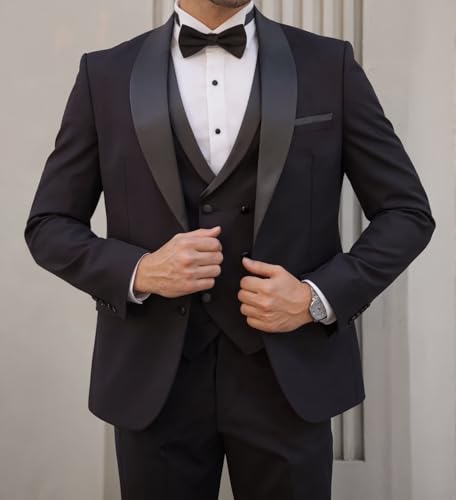 Men's Tuxedo Suit Classic 3 Piece Slim Fit Shawl Lapel Blazer Jacket Double Breaste Vest Pants Wedding Prom Outfits4