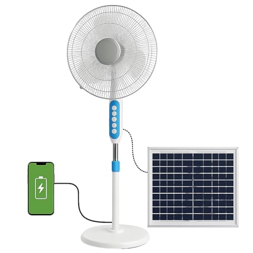 Megaluz Ventiladores de Pie 25W con Panel Solar -16 Pulgadas, 3 Velocidades, Ventilador Pedestal Para Sala de Estar,...