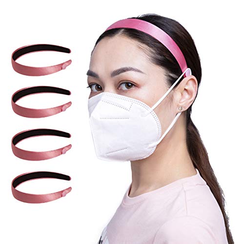 Headband with Buttons for Mask Headwrap Ear Saver Band for Relieving Long-time Wearing Pressure 4 Pieces (Pink)