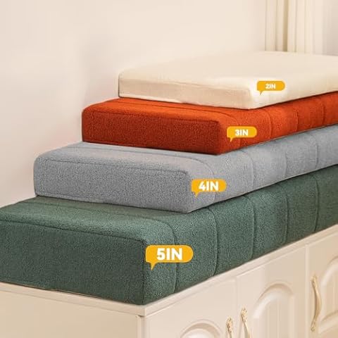 ROFIELTY Custom Window Seat Cushions Indoor, Teddy Fleece Window Cushion, Waterproof Anti-cat Scratch Bay Window Cushion with Non-slip Bottom, 70D High Resilience Foam, cover is removable and washable Cover
