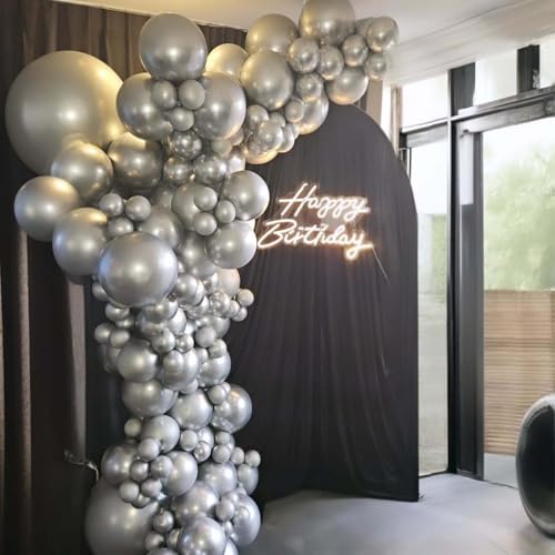 Image of 36 Inch Metallic Silver Balloons, 9Pcs Giant Silver Balloons Jumbo Large Thick Big Latex Balloons for Birthday Baby Shower Wedding Anniversary Graduation Photo Shoot New Year Party Decorations