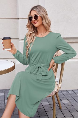Image of Newshows Womens Long Sleeve Casual Dresses 2025 Business Work Teacher Fall Church Belted A Line Flowy Midi Dress