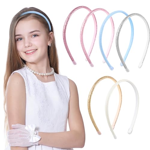 6 diademas con purpurina, antideslizantes, brillantes, cómodas y elásticas, para el pelo, para deportes, adolescentes, niñas, mujeres, decoración, disfraces, accesorios