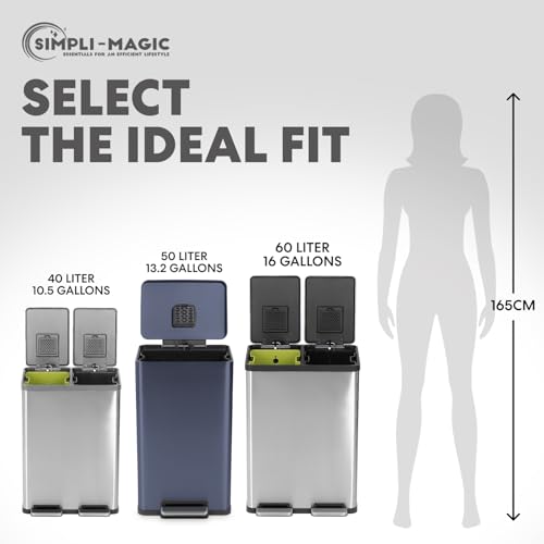 Image of SIMPLI-Magic 50L / 13.2 Gallon Kitchen Trash Can - Soft-Close Lid, Hands-Free Step Pedal, Stainless Steel Garbage Can with Odor Filter, Smudge-Resistant Finish