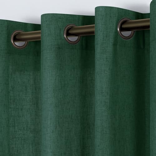 KOUFALL Dark Emerald Green Christmas Curtains for Living Room,Sheer Linen