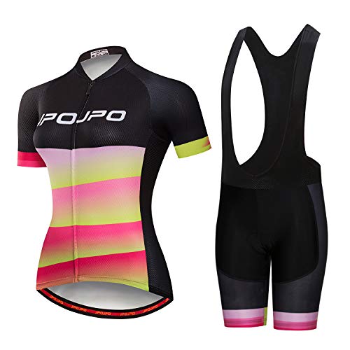 Camisa de Ciclismo Feminina + Shorts Acolchoado Manga Curta Ciclismo Roupas Bicicleta, B4, M for Chest32.3-34.6',waist24.4-32'