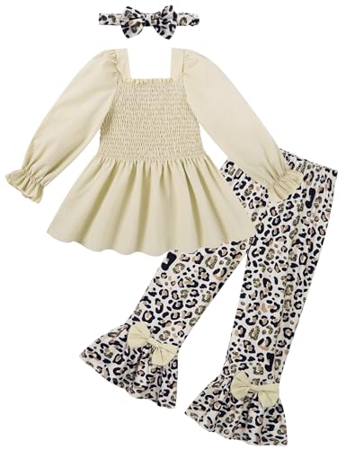 UNICOMIDEA Girls Clothes Set Shirt Top and Flare Pants with Bowknot 2-5T Kids 3 Piece Outfit For Girl