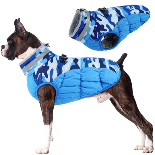 Image of Lelepet Dog Winter Coat with Harness, Waterproof Reflective Camo Jacket