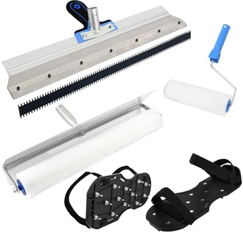 Self-Levelling Cement Tool Kit,Spike Roller for Self Leveling Cement,Epoxy Floor Tools,Roller Brush,Floor Construction Roller Spiked Shoes,Stainless Steel Scraper Self-Leveling Rake