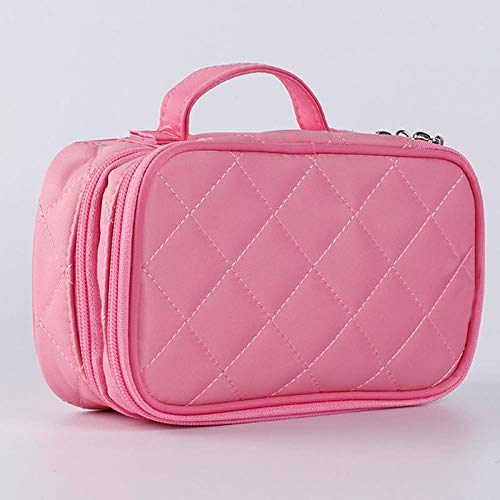 Sac à cosmétiques en nylon rose imperméable et grand rangement de voyage pour femme