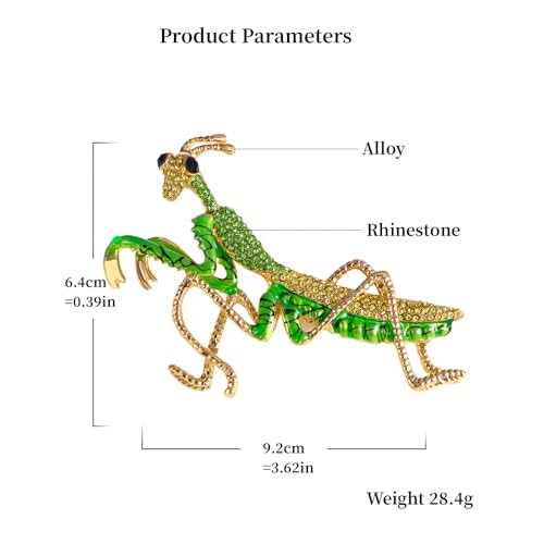 Image of Rhinestone Big Praying Mantis Brooch Pin for Women Men Gold Plated Fashion Green Crystal Long Insect Animal Grasshopper Brooches Scarf Suit Lapel Pins Vintage Creative Dress Accessories Theme Party