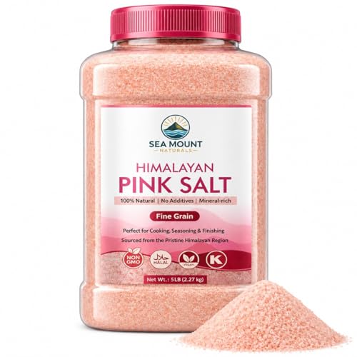 Himalayan Pink Salt Fine Grain 80oz (5 Pound), Kosher Certified, Non-GMO, Pure Mineral-Rich Pink...