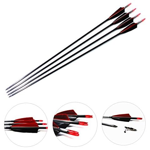 MS JUMPPER Carbon Arrows, 500 Spine Archery Hunting Arrows with Replacement Screw-in Field Points and Real Feathers Fletching for Compound Recurve Bows Pack of 6 (28 Inch Pack of 6) Cover