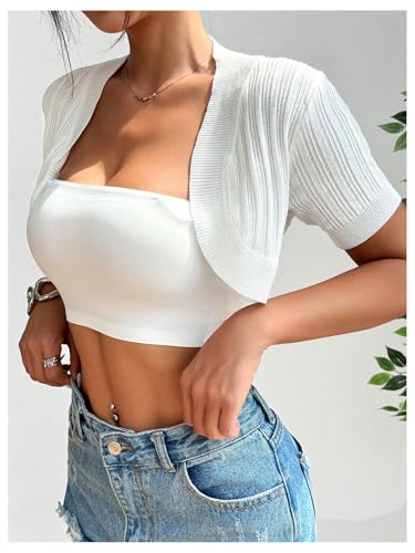 OYOANGLE Women's Short Sleeve Open Front Cropped Cardigan Lightweight Knitted Bolero Shrugs3