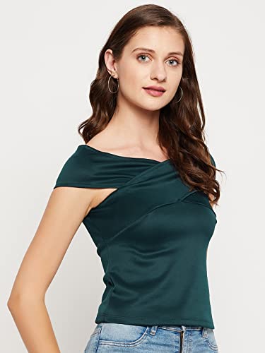 Image of LE BOURGEOIS Women Solid Slim Fit Western Off-Shoulder Short Sleeve Crop Top