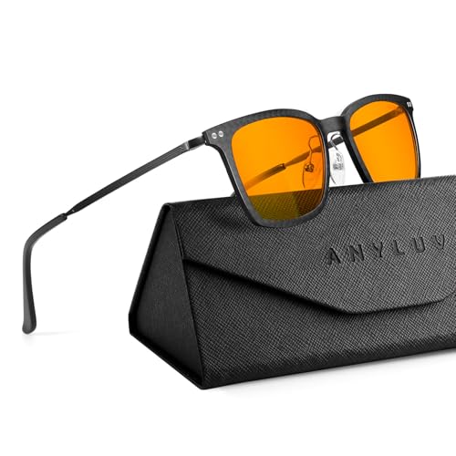 Image of ANYLUV Blue Light Glasses Men, Stylish Square Carbon Fiber Eyewear, Anti Eyestrain, Lightweight Mens Computer Gaming Glasses