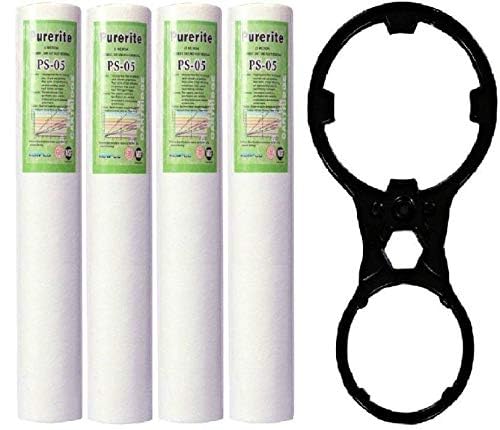 Image of CAPITAL 10 Inch Spun Filter 5 Micron | Pre Filter Cartridge for RO Water Purifier | Pack of 4 with Spanner | Sediment Mud Filter RO UV UF Water System Spare Parts