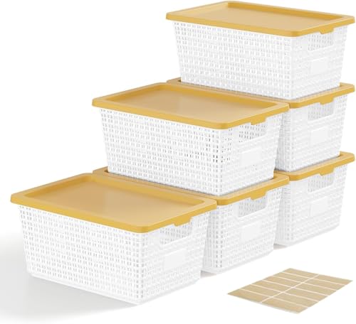 NUMIFUN Plastic Storage Bins with Latching Lids – Stackable Storage Baskets with Lids for Pantry, Closet, Bedroom & Shelves | Durable Organization Boxes for Home,Office & Classroom, 6 Pack, White