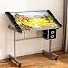 ZENY Glass Top Adjustable Drawing Desk Craft Station Drafting Table Tempered Glass Top Art Craft Desk w/2 Slide Drawers and Wheels