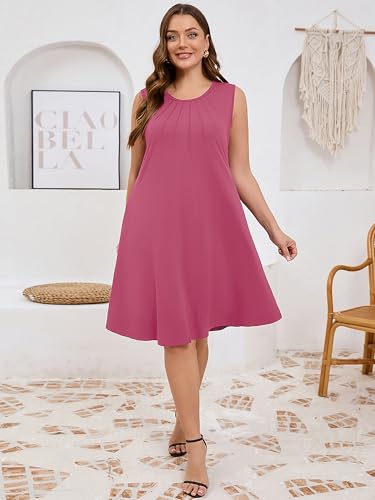 Image of AusLook Plus Size Midi Dress for Women Sleeveless Casual Summer Tank Dress with Pockets A-Line Loose Swing Dress 1-5X