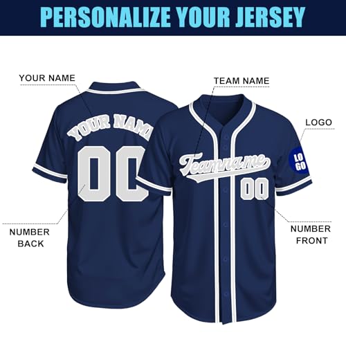Image of Custom Baseball Jersey Personalized Stitched or Printed Name Number Baseball Shirt Sports Uniform Gifts for Men Women Youth