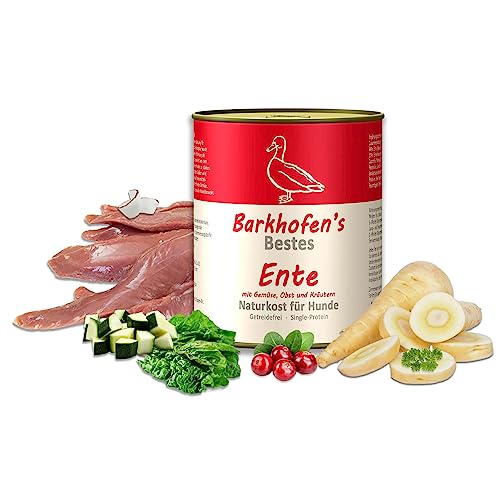 Barkhofen Tiernahrung Nassfutter für Ihren Hund 6X 800g – Hundefutter nass & getreidefrei mit Ente - Hunde Futter in Dosen ohne Getreide