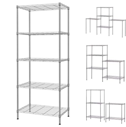 5-Tier Wire Storage Shelving Rack Unit for Home Bathroom Kitchen BEONE 5 Shelves DIY Unit Metal Kitchen Storage Rack Silver 55x30x150cm (5 Tier Silver)