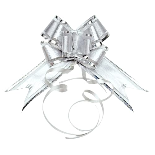 Gift Wrap Bows - 3.7Pull Bows for Present Wrapping Basket Handle Decor Christmas Wedding Birthday Party Supplies DIY Craft Accessories (Pattern-Silver 1 Count (Pack of 50))