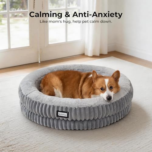 Image of BALANCE Donut Dog Bed, 30 Inches Round Dog Bed Medium Size Dogs Washable, Orthopedic Calming Dogs Beds for Kitten, Fluffy Plush Faux Fur Pet Bed with Anti-Slip Bottom
