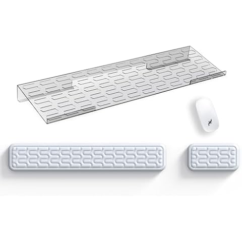 Hokafenle 3 in 1 Keyboard Stand & Keyboard Wrist Support & Mouse Pad Wrist Rest, Carpal Tunnel Pain Relief Set (Transparent-White, 3-in-1 Set) Cover