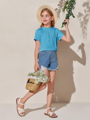 Image of Haloumoning Girls Pleated T Shirts Kids Summer Short Sleeve Fashion Tops Tees 5-14 Years