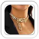 CLOACE Gold Belt Buckle Choker Necklace Punk Cuban Chunky Choker Necklaces Vintage Thick Chain Short Necklace for Women (Gold)