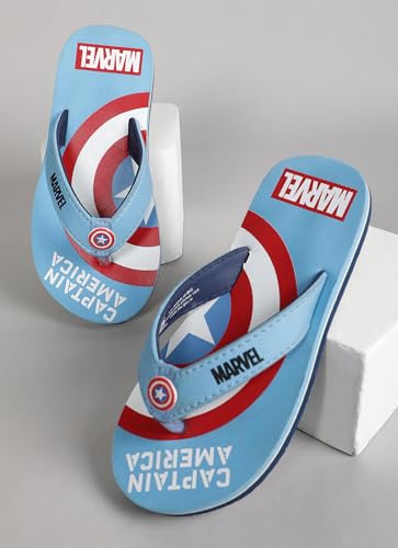 Image of Kidsville Official Marvel Comics Captain America Printed Boys Blue Flip-Flop | Soft, Non-Slip, Indoor, Outdoor, House Slipper, Comfortable & Durable Footwear for Children