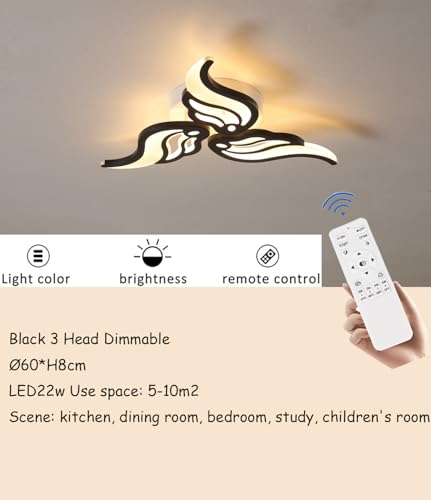 Plafonnier moderne avec télécommande et intensité réglable, éclairage LED noir