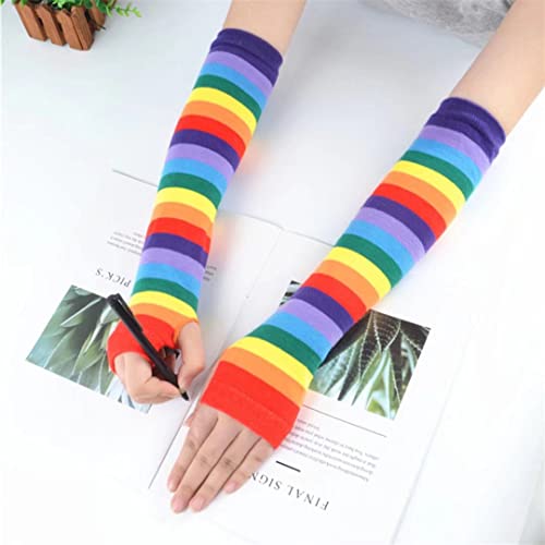 Image of Women's Long Knitted Fingerless Gloves Thumbhole Stretch Arm Warmers