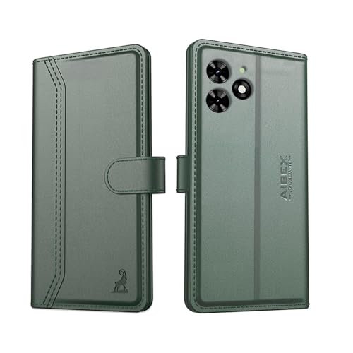 Image of AIBEX Compatible for Tecno Spark GO 4G 2024 Flip Cover Leather Finish | Inside TPU with Card Pockets | Wallet Stand | Complete Protection Flip Case Green