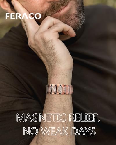 Image of Feraco Copper Magnetic Bracelets for Men,Pure Copper Jewelry Gift | 3X Strength Neodymium 57 Magnets,Powerful 3500 Gauss,Adjustable Length