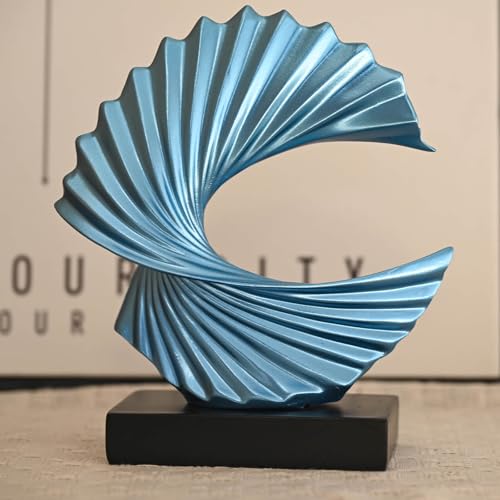 Escultura Abstracta Ola Marina Azul Moderna en Resina miniatura 5