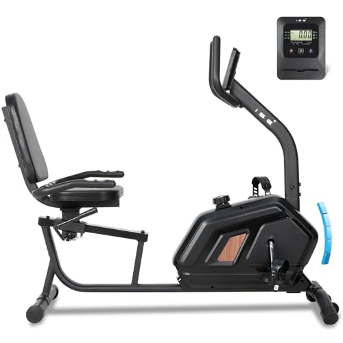 ISE Cyclette da Seduta Magnetica con Schienale, Cyclette Orizzontale da Casa con 8 Livelli di Resistenza Schermo LCD Supporto per Smartphone