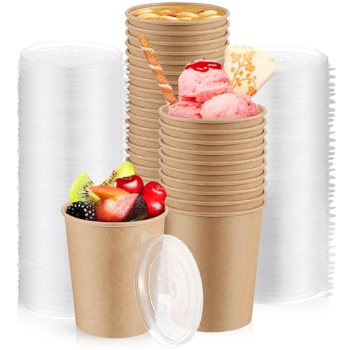 Image of Sabary 25 Pack 32oz Paper Soup Containers with Lids, Disposable to Go Soup Bowls, Ice Cream Cups, Take out Food Storage Containers, Microwavable and Freezer Safe for Ice Cream, Noodles, Snack, Yogurt