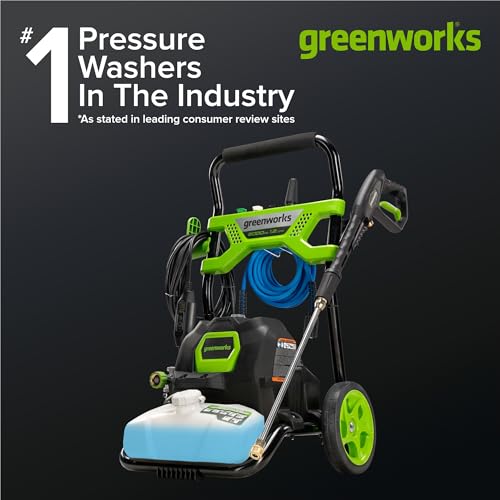 Image of Greenworks 2000 PSI (1.2 GPM) Electric Pressure Washer (25, 40, Soap, and Turbo Nozzle) For Use On Decks, Fences, Concrete Patios, Sidewalks & More. Medium-Duty
