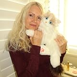 Chongker Interactive Companion Robot Cat Pets, White Cat Stuffed Animals with Small Scarf & Comb, Voice Response, Realistic Heartbeat, Purring Sounds, Gifts for Parents, Seniors, Adults