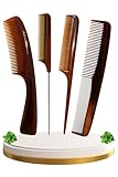 Pack de 4 Peines de Peluqueria Profesional Antitirones Color Carey – Peine Hombre y Mujer Fino, Peine Puas Anchas para Rizos y Texturizador – Hecho en España